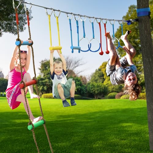 The 10-Station Line, 2x56 ft by ninja line — children hanging from the line